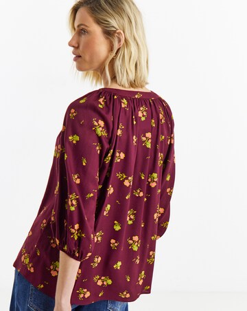 Black Floral Collarless Button Through Blouse