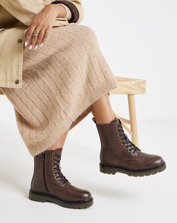 Heavenly Feet Justina Lace Up Chunky Boot - Wide Fit (E)