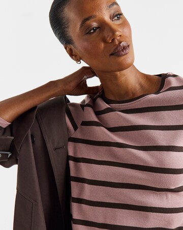 Navy, Blush, Choc And Blush Stripe 3 Pack Crew Neck Long Sleeve T-Shirt