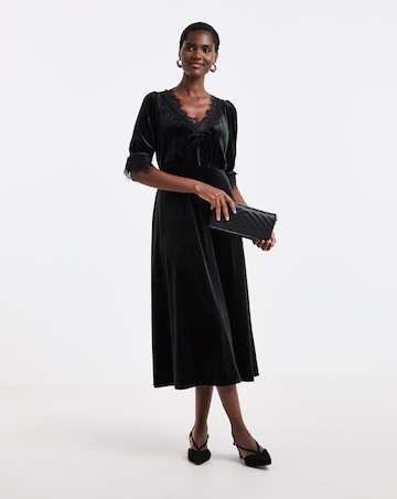 Black Velour Lace Trim Dress