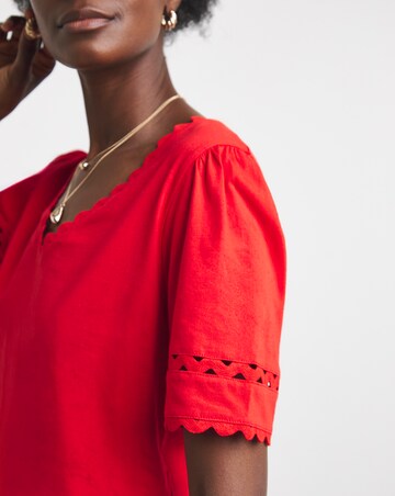 Red Ric Rack Cotton Short Sleeve Top