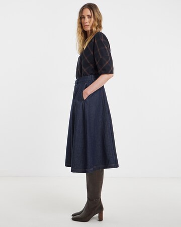 Navy Check Structured Sleeve Top