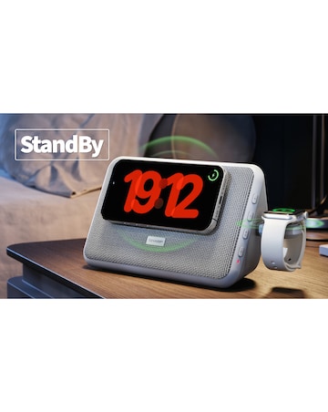 Sharp 4in1 Qi2 Wireless Docking Station with Bluetooth Speaker Cloud Grey