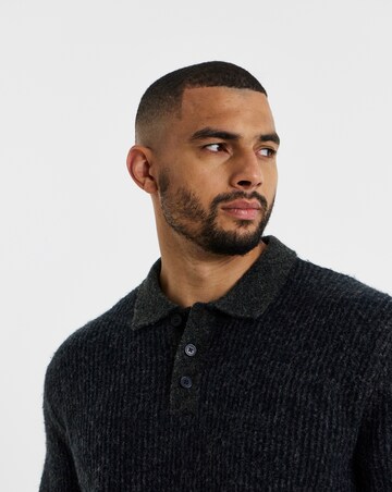 Jack & Jones Premium Blasimon Souffle Polo Knit Jumper - Grey