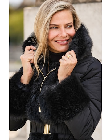 Sosandar Short Padded Coat with Faux Fur