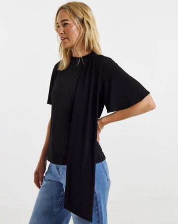 Black Drape Tie Angel Sleeve Top