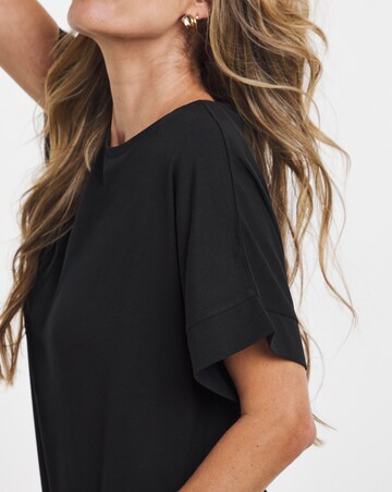 Black Crew Neck Grown On Sleeve Longline Dipped Back Top