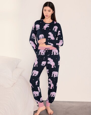 Chelsea Peers Classic Long Sleeve Crew Neck Elephant Pyjama Set