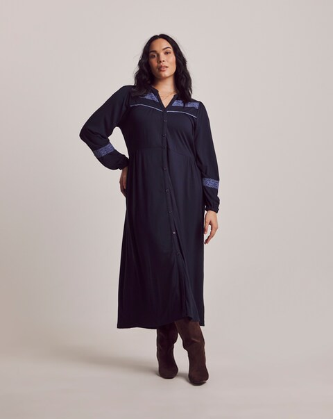 Julipa Navy Lace Trim Jersey Midi Dress