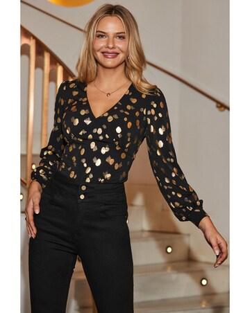 Sosandar Metallic Spot Print Top