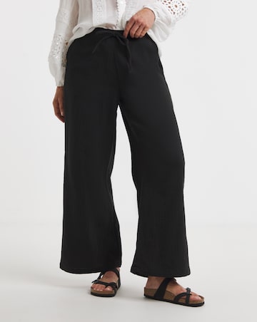 Pure Cotton Textured Pull On Wide Leg Trousers