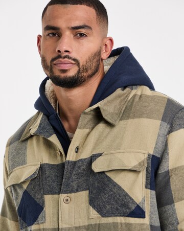 Hooded Borg Lined Check Overshirt