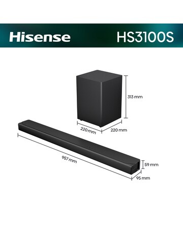 Hisense HS3100S 3.1ch 480W Soundbar with DTS Virtual X and Wireless Subwoofer