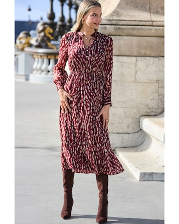 Sosandar Petite Tie Neck Tiered Hem Midi Dress