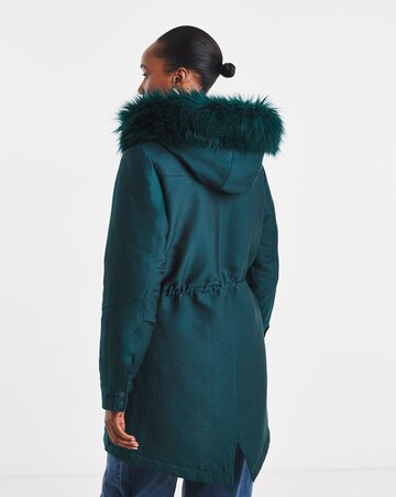 Dark Teal Faux Fur Lined Parka Coat
