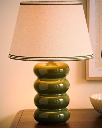 ValueLights Gia Olive Ceramic Stacked Table Lamp with Triple Trim Shade