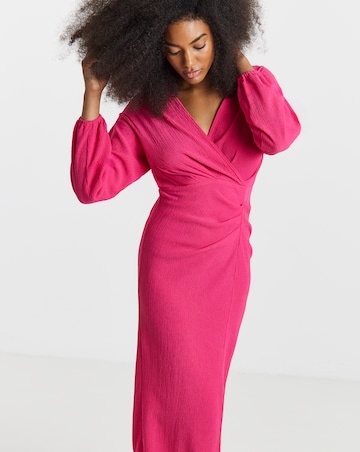 Pink Textured Jersey Ruched Midi Column Dress