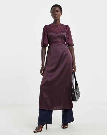 Purple Satin Lace Panel Tea Dress