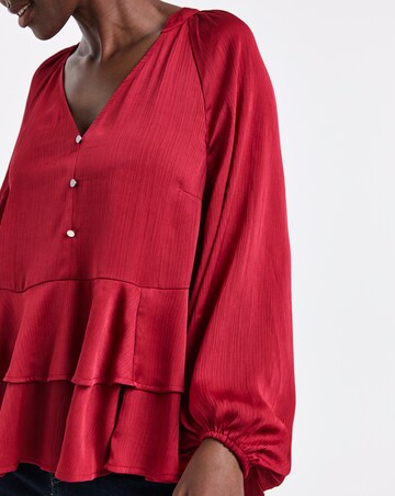 Red Satin Peplum Blouse