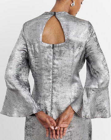 Joanna Hope Silver Foil Fluted Sleeve Dress