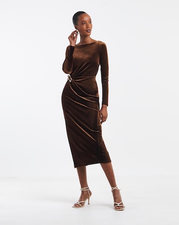 Chocolate Velour Metal Trim Midi Dress