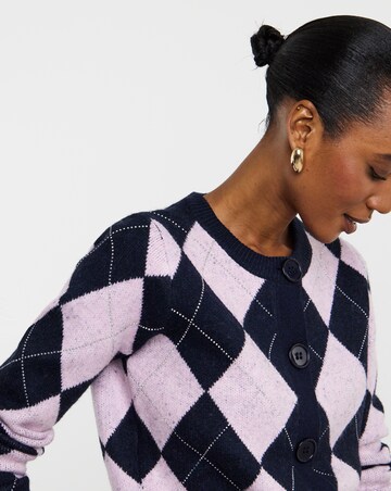 Diamante Argyle Crew Neck Cardigan