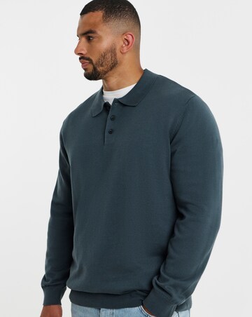Jack & Jones Polo Neck Knit Jumper - Grey Blue