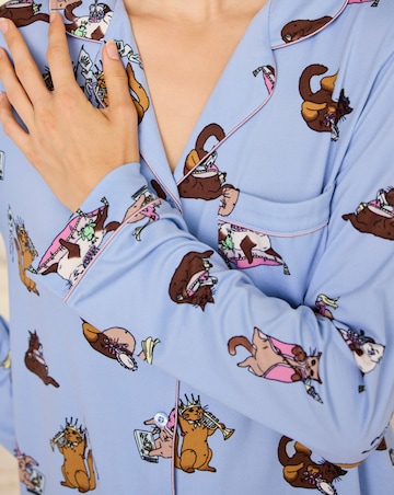 Chelsea Peers Classic Long Sleeve Button Up Dog Print Pyjama Set
