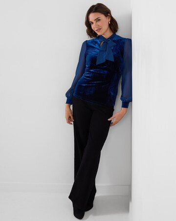 Joe Browns Velour Tie Neck Top With Woven Sleeve