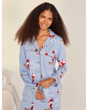 Chelsea Peers Classic Long Sleeve Button Up Christmas Pyjama Set