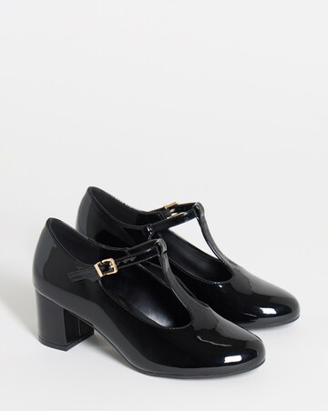 Cherry T Bar Block Heel Shoes - Wide Fit (E)