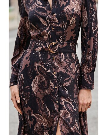 Sosandar Brown Paisley Belted Shirt Dress