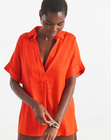 Collar Detail Short Sleeve Linen Mix Tunic