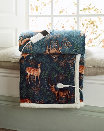 Fox and Deer Printed Fleece Heated Throw
