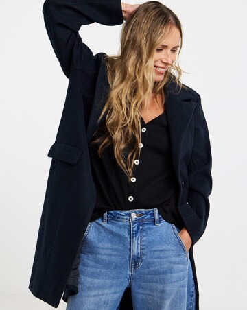 Navy Single Breasted Lined Coat