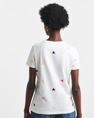 White Heart Embroidered Crew Neck T-Shirt