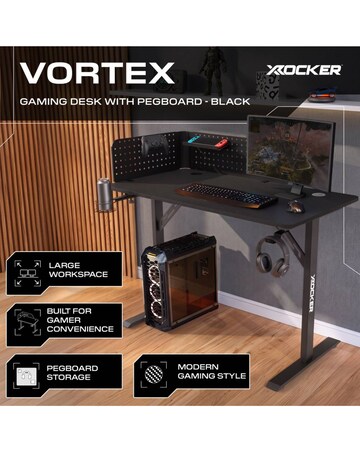 X Rocker Vortex 110cm Gaming Desk with Pegboard - Black