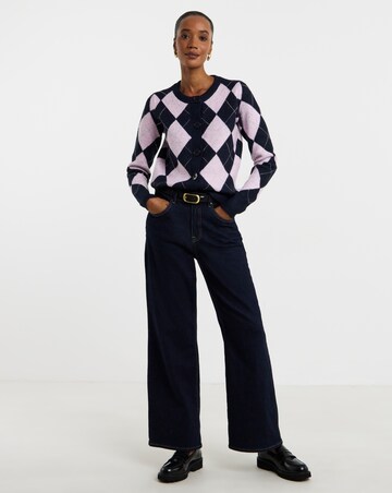 Diamante Argyle Crew Neck Cardigan