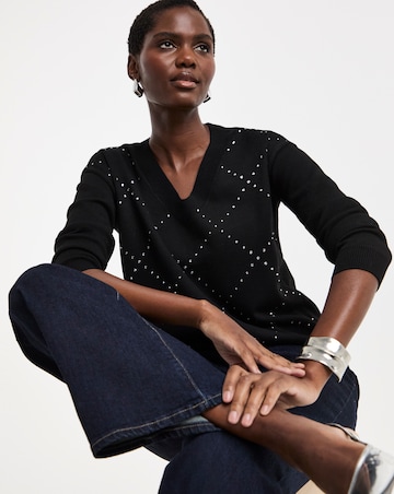 Diamante Argyle V-Neck Jumper