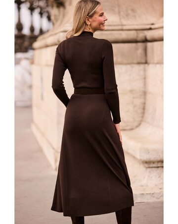 Sosandar Roll Neck Fit and Flare Midi Dress
