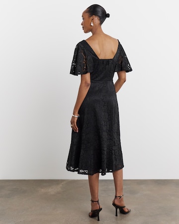 Joanna Hope Black Angel Sleeve Stretch Lace Midi Dress