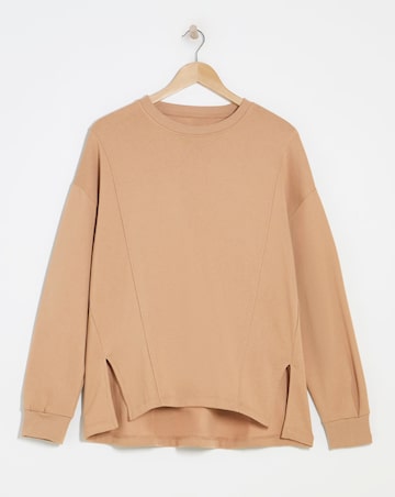 Latte Piping Detail Side Split Sweatshirt