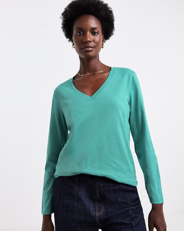 Teal V-Neck Long Sleeve T-Shirt