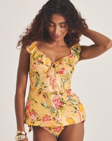 Figleaves Fruit Print Frill Underwired Tummy Control Tankini Top