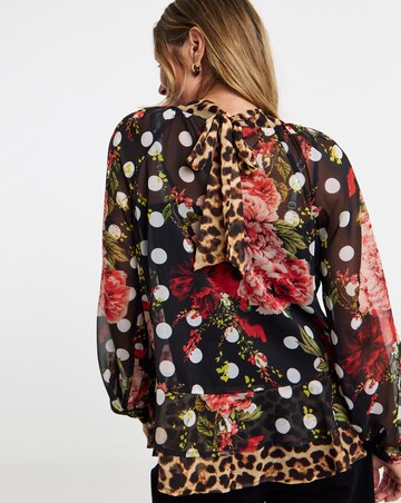 Mix Print Georgette Blouson Sleeve Blouse
