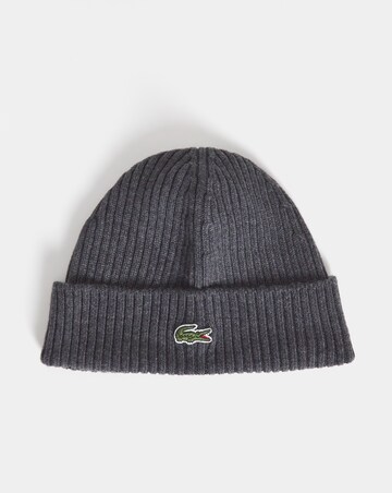 Lacoste Rib Knit Brushed Wool Beanie - Dark Grey