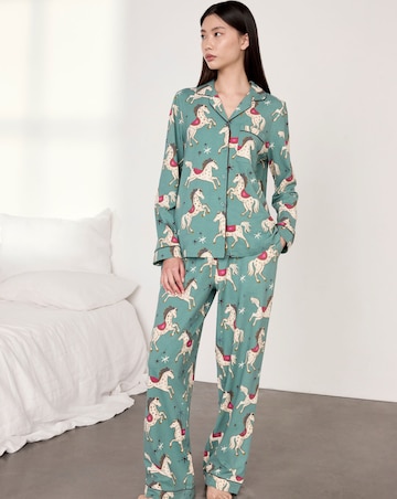 Chelsea Peers Cotton Classic Button Up Pyjama Set Carousel Horse Print