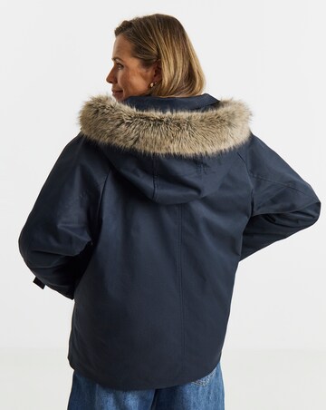 Navy Quilt lined Faux Fur Collar Parka