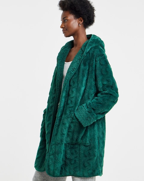 Pretty Secrets Cable Fleece Hooded Lounge Cardigan Green