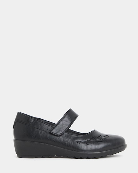 Cushion Walk Wedge Mary Jane Shoes With Embossed Detail - Extra Wide Fit (EEE)